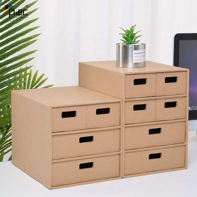 P&C - Kraft File Storage Rack 3 Layers 4 Draw Box Sliding Storage Drawer Packaging Box Paper display and storage
