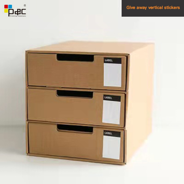 P&C - Kraft Flat Box File Rack 3 Layer 3 Draw Box Sliding Storage Drawer Packaging Box Paper display and storage box