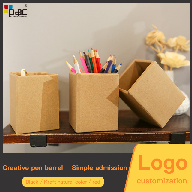 Wholesale Kraft Paper Pen Storage box Brown Eco-friendly Recycled Paper Pen Holder For Desk Paper display and storage