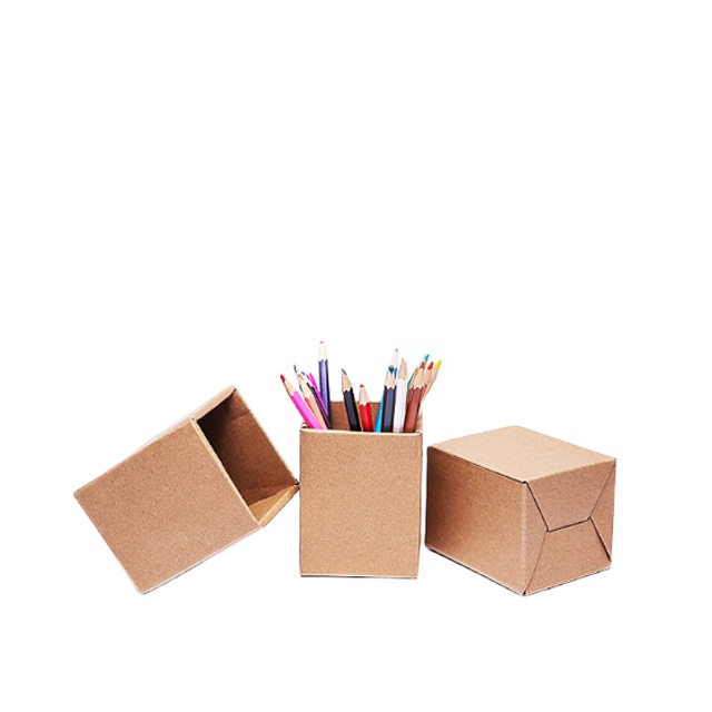 Wholesale Kraft Paper Pen Storage box Brown Eco-friendly Recycled Paper Pen Holder For Desk Paper display and storage