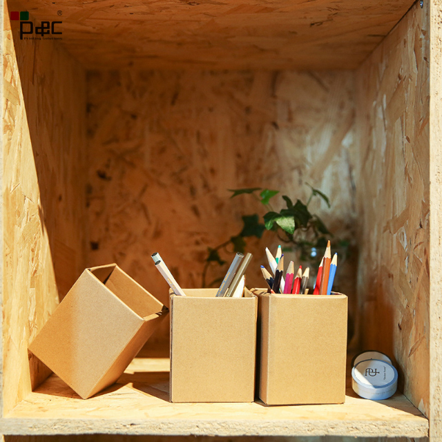 Wholesale Kraft Paper Pen Storage box Brown Eco-friendly Recycled Paper Pen Holder For Desk Paper display and storage