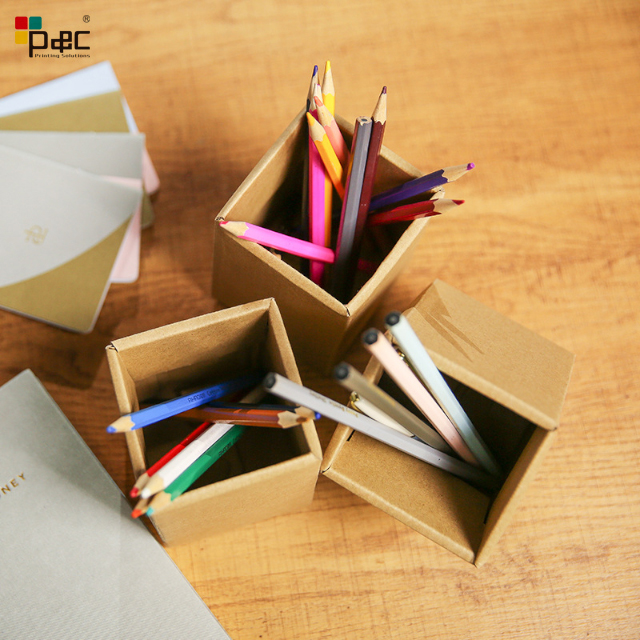 Wholesale Kraft Paper Pen Storage box Brown Eco-friendly Recycled Paper Pen Holder For Desk Paper display and storage