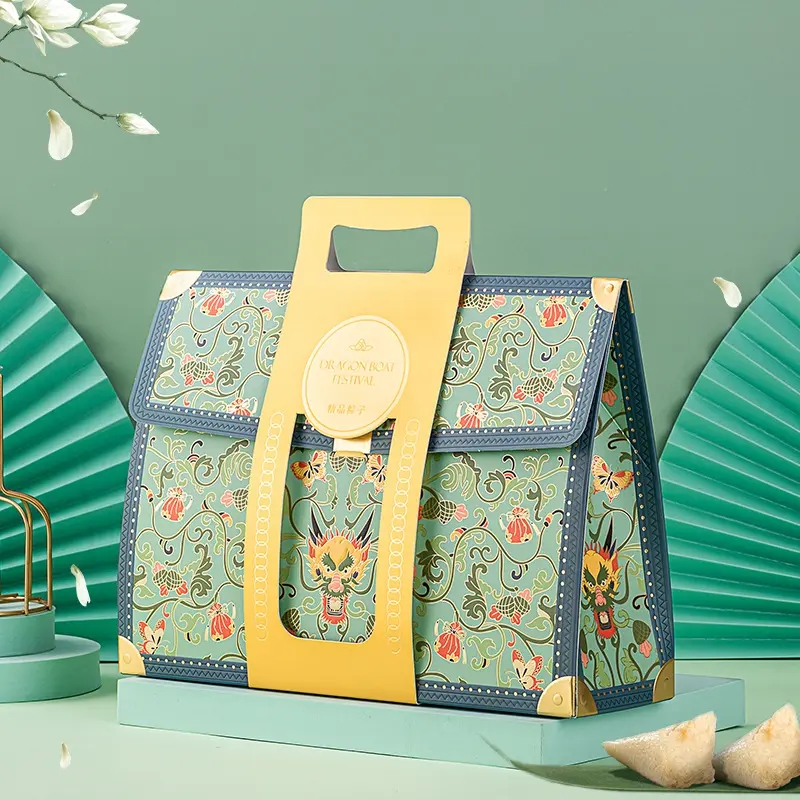High-end custom made gift box supplier high quality Zongzi food packaging boxes with handle