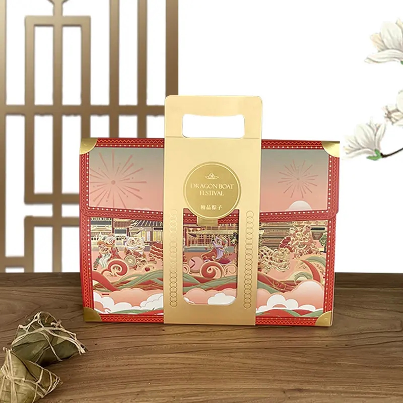 High-end custom made gift box supplier high quality Zongzi food packaging boxes with handle