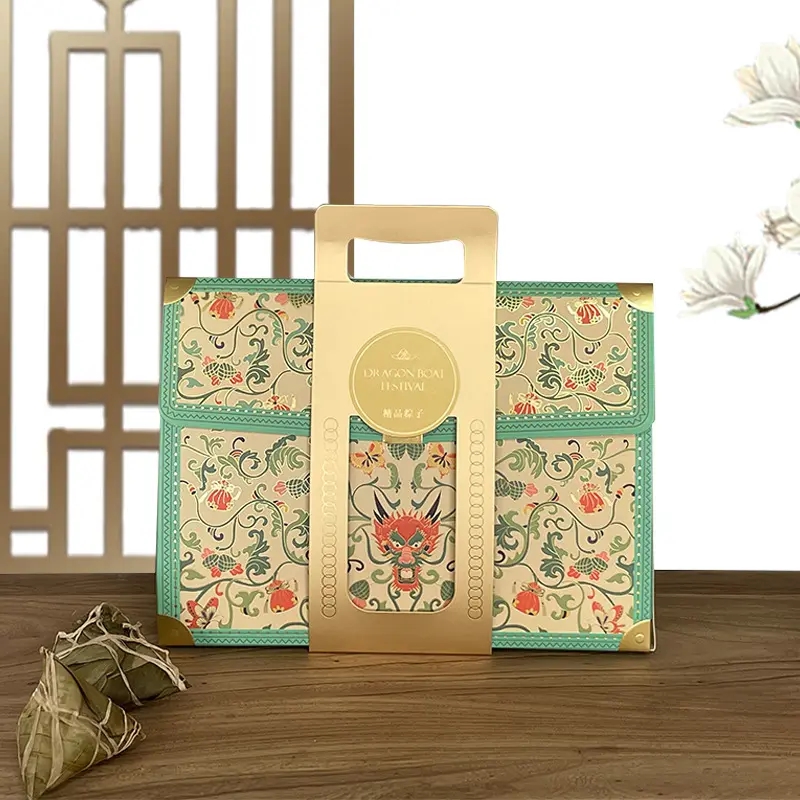 High-end custom made gift box supplier high quality Zongzi food packaging boxes with handle