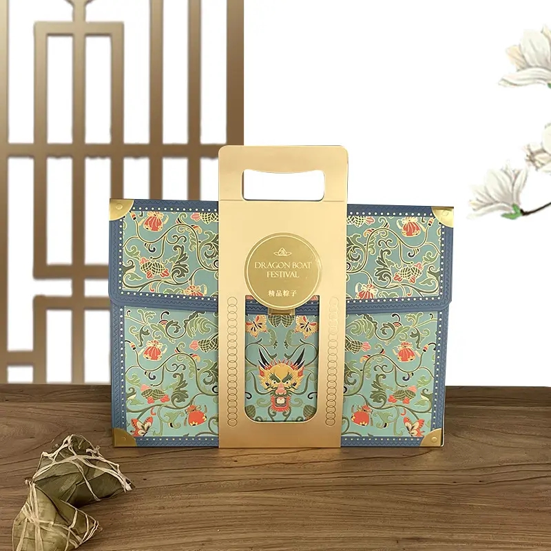 High-end custom made gift box supplier high quality Zongzi food packaging boxes with handle