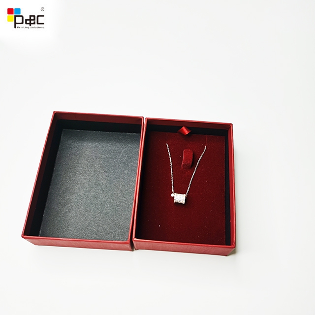 Custom Paper gift box Red Jewelry Boxes necklace Packaging lid and base Box with custom logo manufacturers From China