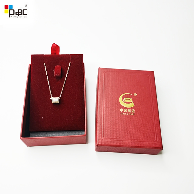 Custom Paper gift box Red Jewelry Boxes necklace Packaging lid and base Box with custom logo manufacturers From China