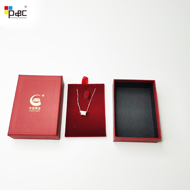 Custom Paper gift box Red Jewelry Boxes necklace Packaging lid and base Box with custom logo manufacturers From China