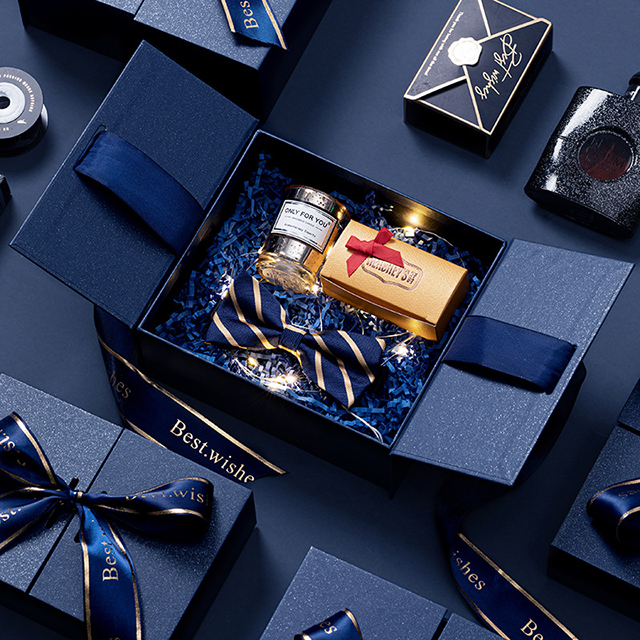 Custom Logo Luxury Birthday gift box Two Door Open Box Packaging With Ribbon Watch Set Men Gift Box Jewelry Box