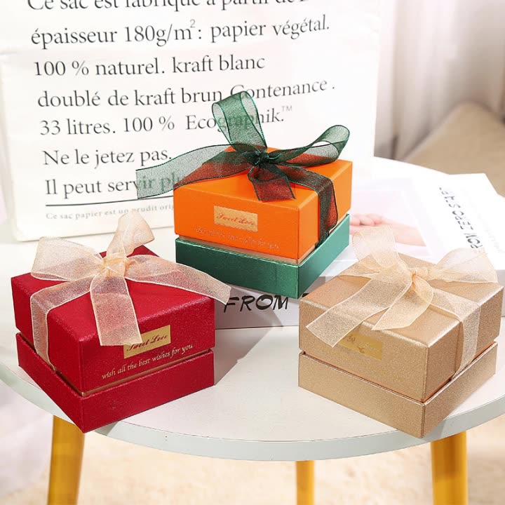 Factory price ribbon bow gift box lid and base cover jewelry packaging box square retro and simple gift box