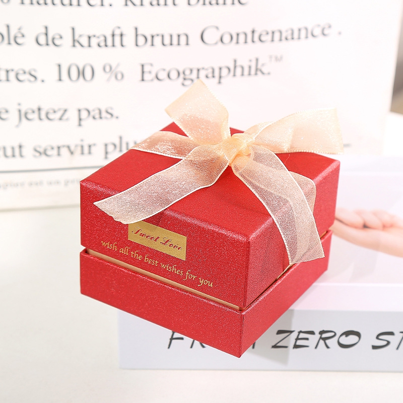 Factory price ribbon bow gift box lid and base cover jewelry packaging box square retro and simple gift box