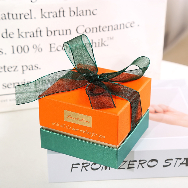 Factory price ribbon bow gift box lid and base cover jewelry packaging box square retro and simple gift box