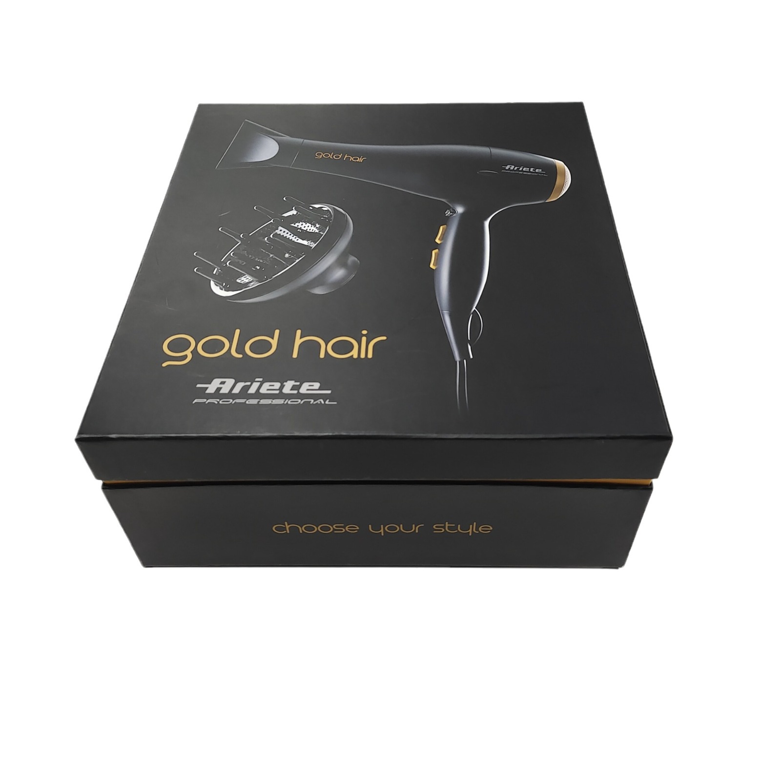 Luxury hair dryer packaging box black color rigid paper lid and base gift box with custom printing