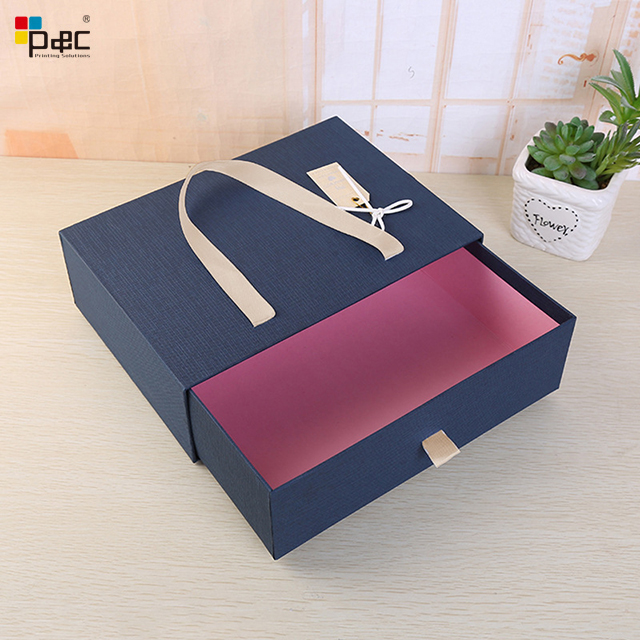 P&C - Wholesale Fancy Sliding Draw Packaging Box With White Ribbon Handle Customized Logo Jewelry Box paper bag
