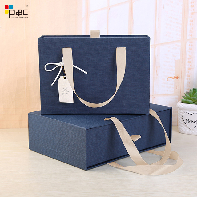 P&C - Wholesale Fancy Sliding Draw Packaging Box With White Ribbon Handle Customized Logo Jewelry Box paper bag