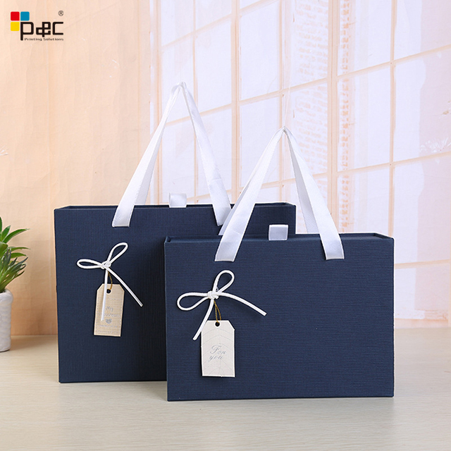 P&C - Wholesale Fancy Sliding Draw Packaging Box With White Ribbon Handle Customized Logo Jewelry Box paper bag