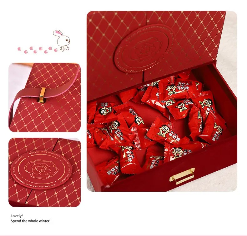 High-end Wedding candy box custom logo holiday rigid gift boxes round paper boxes with handle