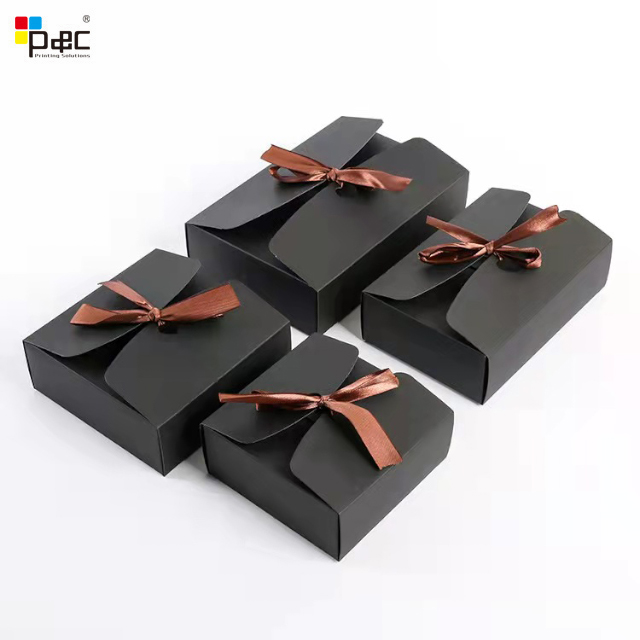 Gift Box With Ribbon Bow 350g Kraft Paper Black And Brown For Girl Friend Birthday Jewelry Box