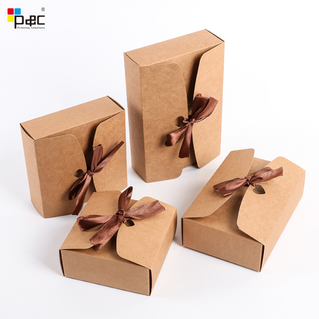 Gift Box With Ribbon Bow 350g Kraft Paper Black And Brown For Girl Friend Birthday Jewelry Box