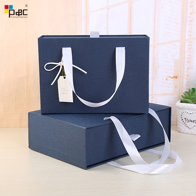 P&C - Wholesale Fancy Sliding Draw Packaging Box With White Ribbon Handle Customized Logo Jewelry Box paper bag