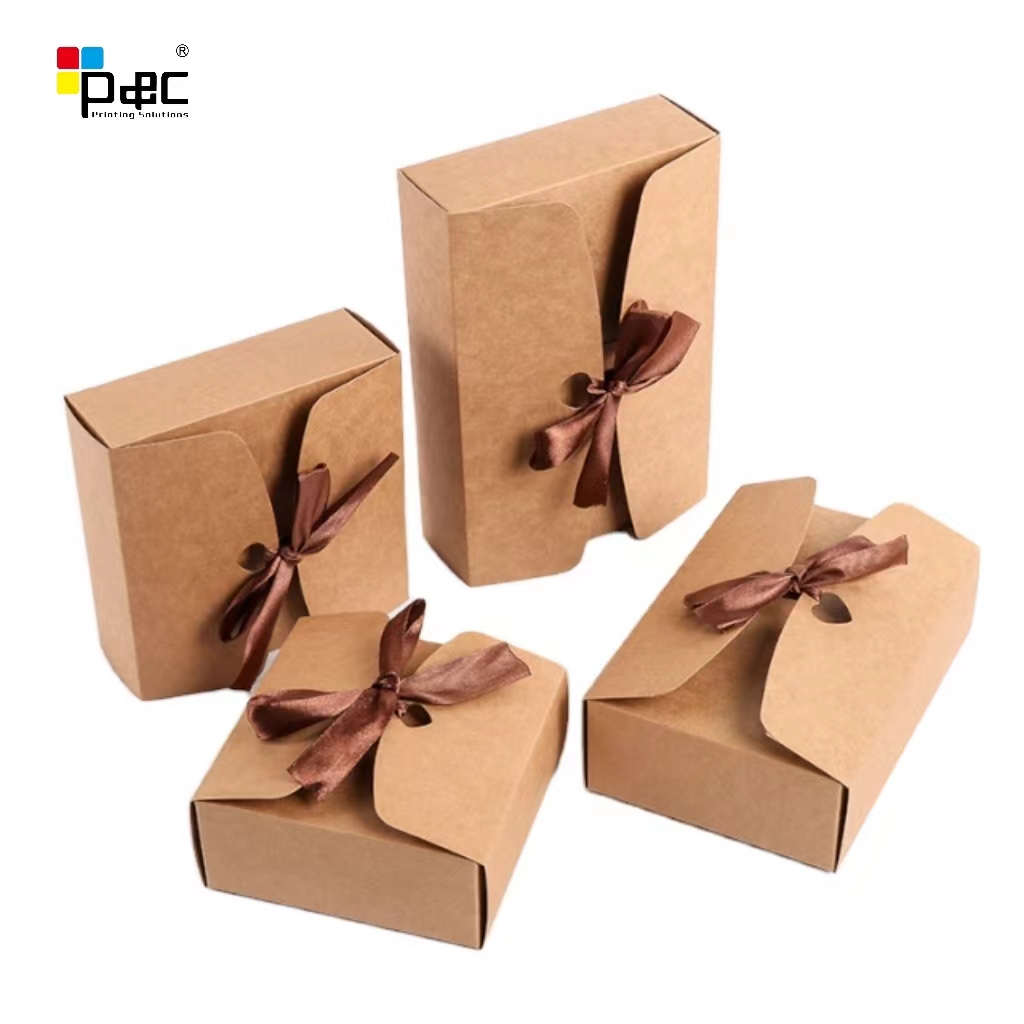 P&C - Kraft Paper Gift Box With Ribbon-xs Packaging Paper Present Box Gift Appliance Box